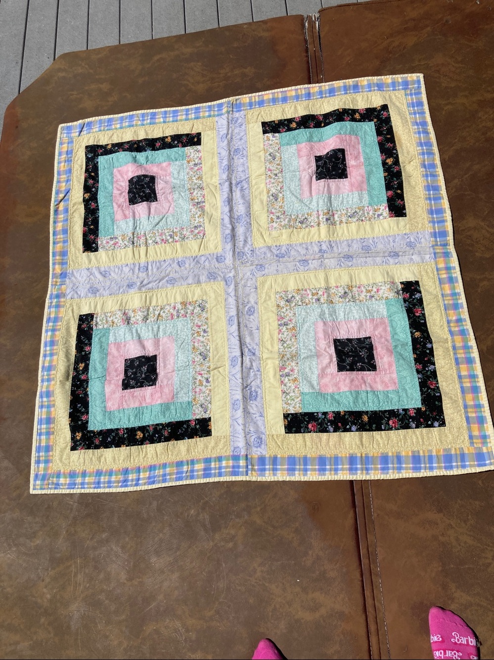 Handmade GEOMETRIC SQUARES Abstract Throw Blanket Quilt 46 x 46 inches - Picture 12 of 12